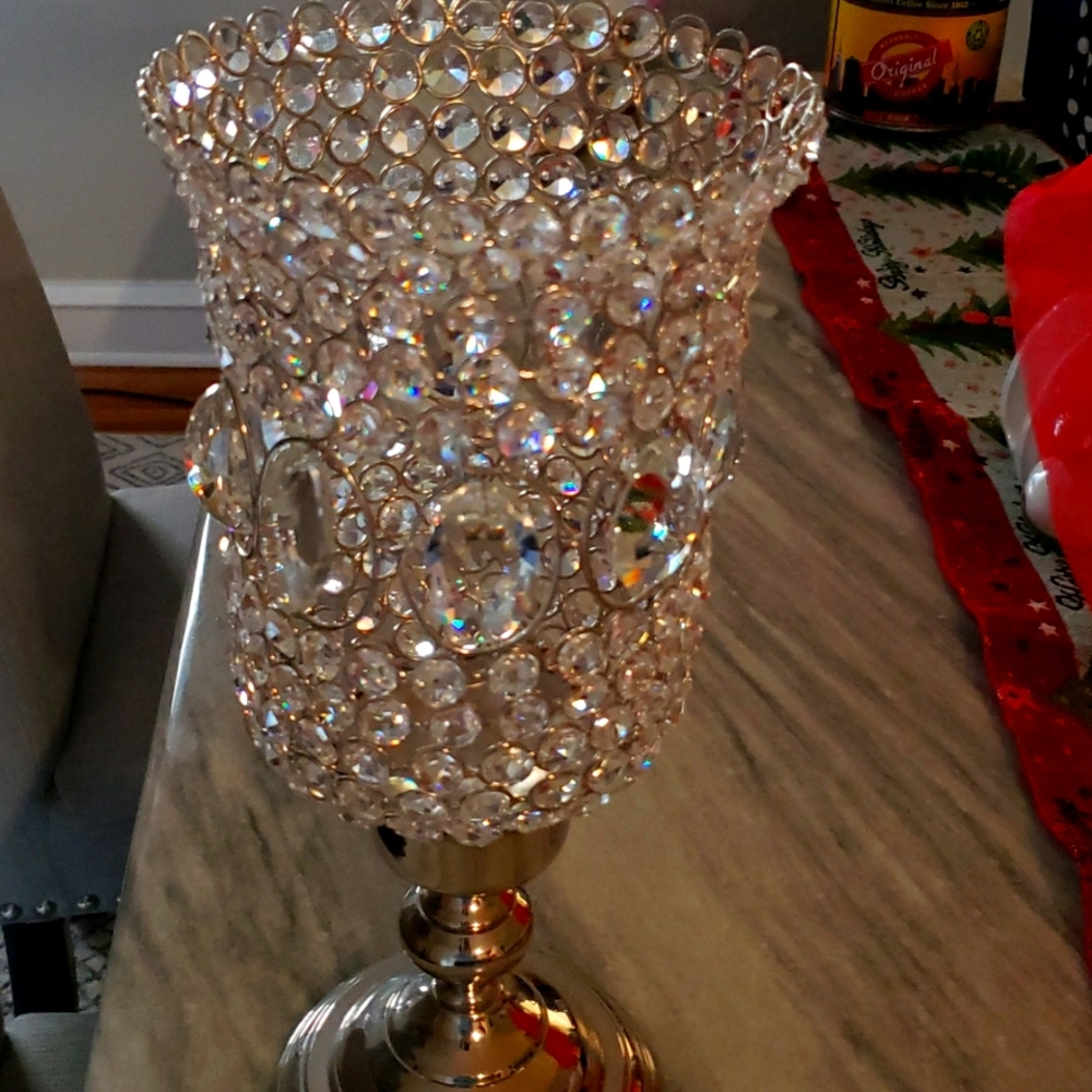 2 Crystal candle holders by Elegance, silver base, new